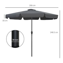 image-Outsunny 2.7m Patio Umbrella Garden Parasol with Crank, Ruffles, 8 Ribs, Black