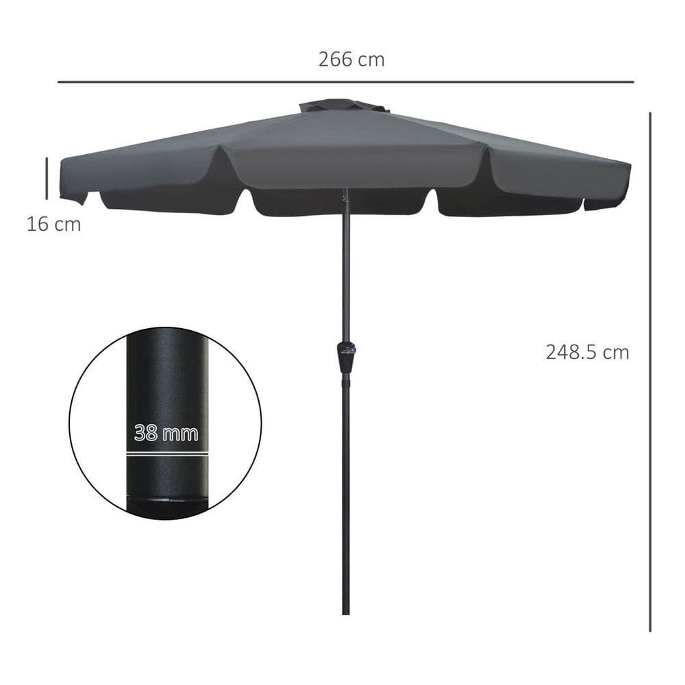 image-Outsunny 2.7m Patio Umbrella Garden Parasol with Crank, Ruffles, 8 Ribs, Black