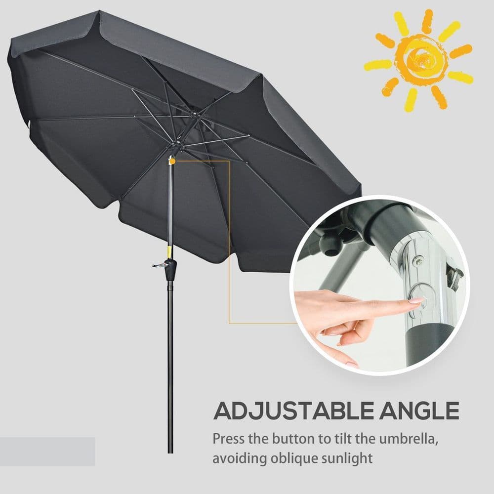 image-Outsunny 2.7m Patio Umbrella Garden Parasol with Crank, Ruffles, 8 Ribs, Black
