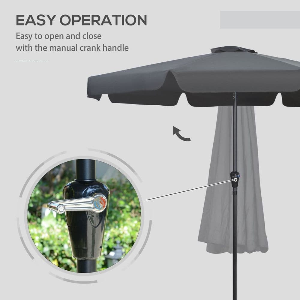 image-Outsunny 2.7m Patio Umbrella Garden Parasol with Crank, Ruffles, 8 Ribs, Black