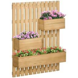 image-Outsunny Wooden Garden Planters with Trellis Wall-mounted Raised Garden Bed