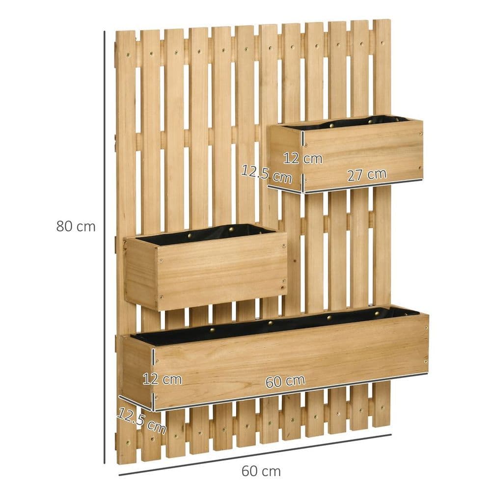 image-Outsunny Wooden Garden Planters with Trellis Wall-mounted Raised Garden Bed