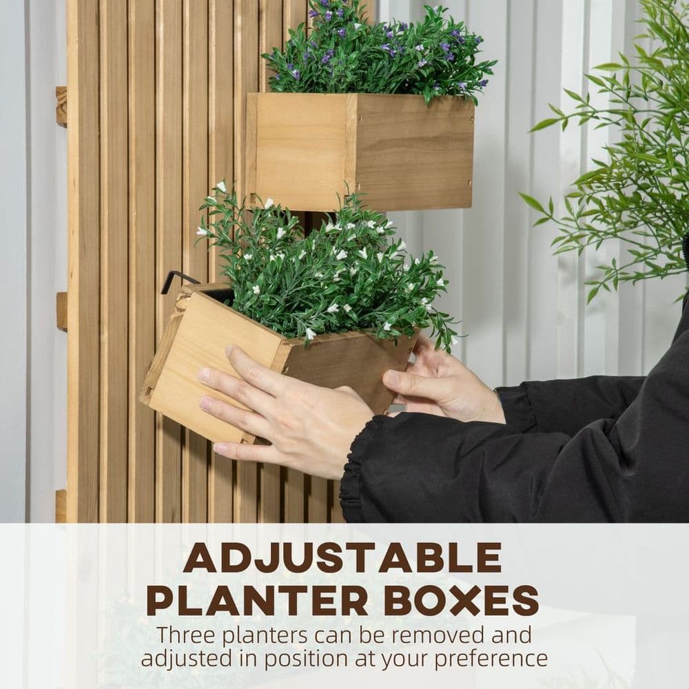 image-Outsunny Wooden Garden Planters with Trellis Wall-mounted Raised Garden Bed