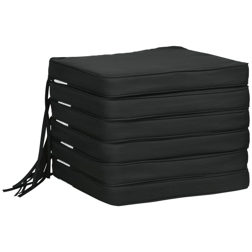 image-Outsunny Set of 6 Chair Cushion Seat Pads Dining Chair w/ Straps Outdoor Black