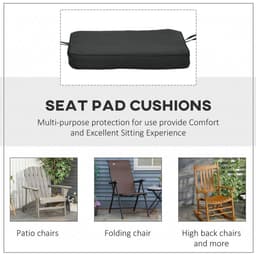 image-Outsunny Set of 6 Chair Cushion Seat Pads Dining Chair w/ Straps Outdoor Black