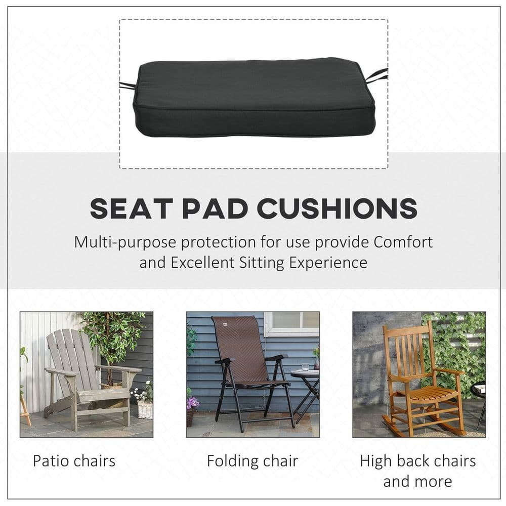 image-Outsunny Set of 6 Chair Cushion Seat Pads Dining Chair w/ Straps Outdoor Black