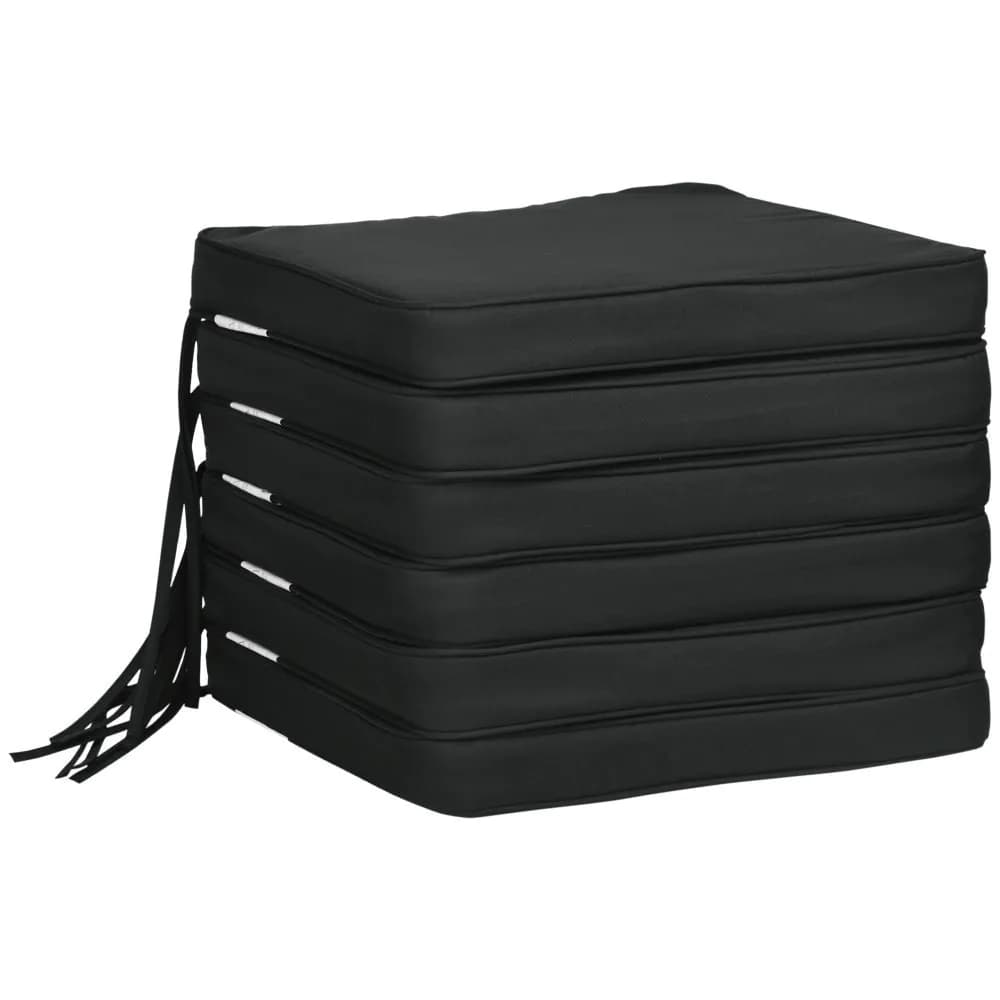 image-Outsunny Set of 6 Chair Cushion Seat Pads Dining Chair w/ Straps Outdoor Black