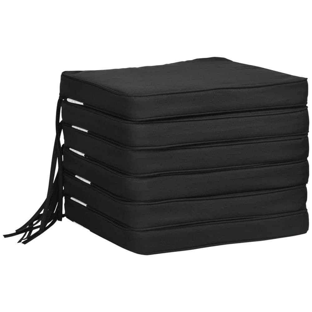 image-Outsunny Set of 6 Chair Cushion Seat Pads Dining Chair w/ Straps Outdoor Black
