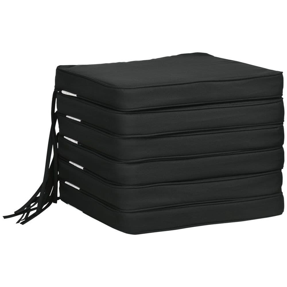 image-Outsunny Set of 6 Chair Cushion Seat Pads Dining Chair w/ Straps Outdoor Black