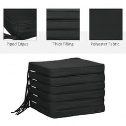 image-Outsunny Set of 6 Chair Cushion Seat Pads Dining Chair w/ Straps Outdoor Black