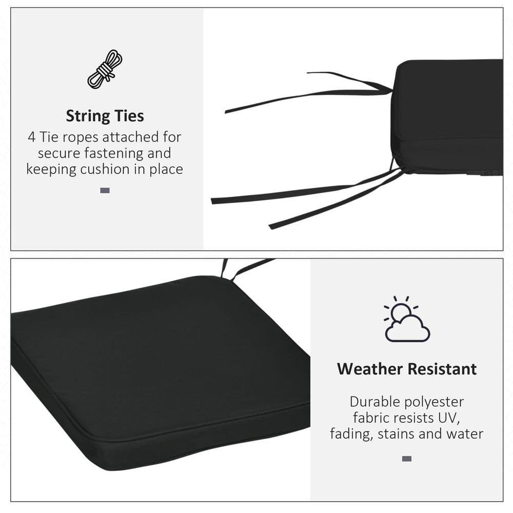 image-Outsunny Set of 6 Chair Cushion Seat Pads Dining Chair w/ Straps Outdoor Black