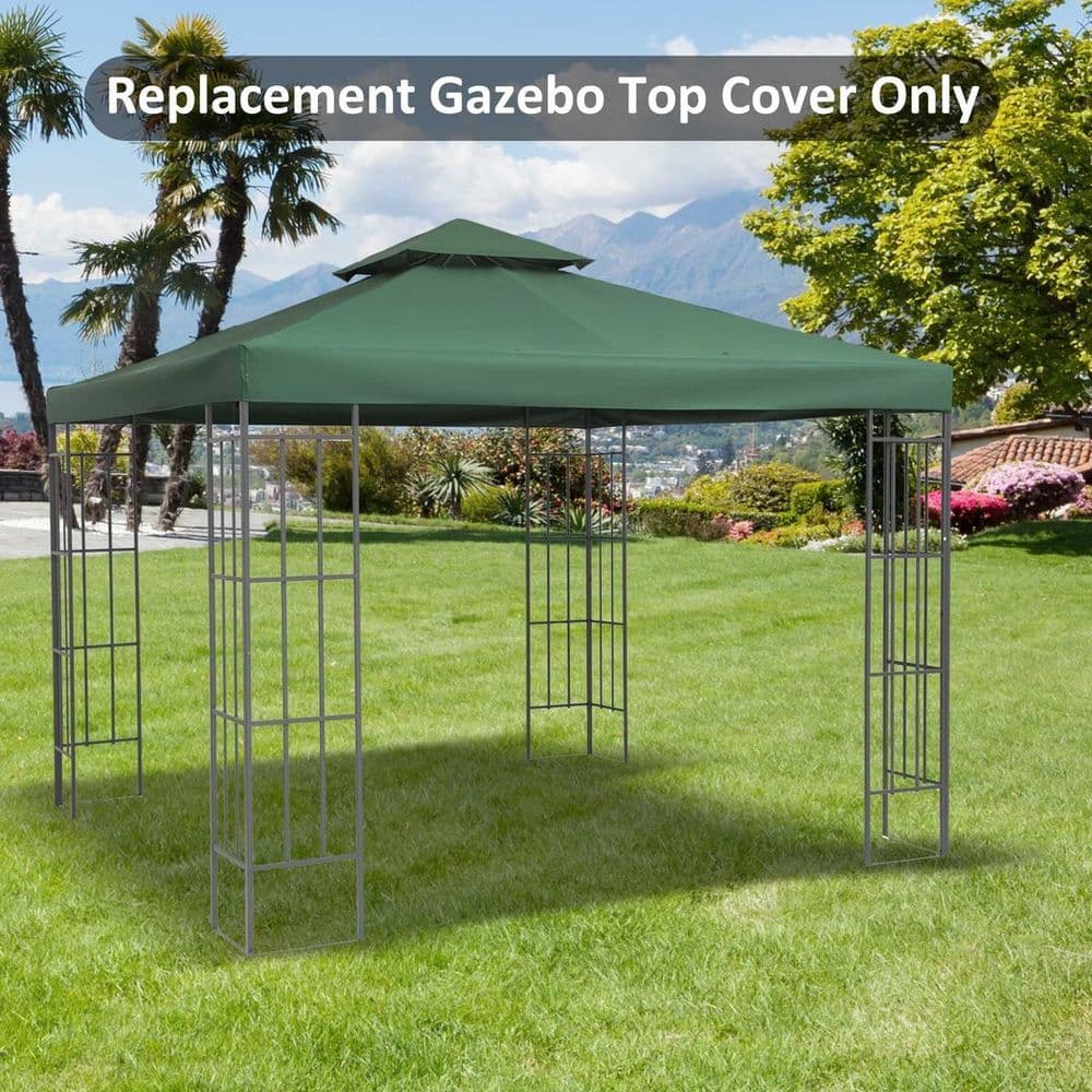 image-Outsunny 3(m) 2 Tier Garden Gazebo Top Cover Replacement Canopy Roof Dark Green