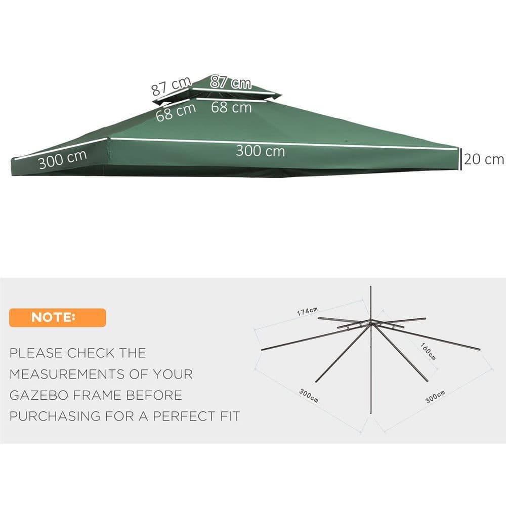 image-Outsunny 3(m) 2 Tier Garden Gazebo Top Cover Replacement Canopy Roof Dark Green