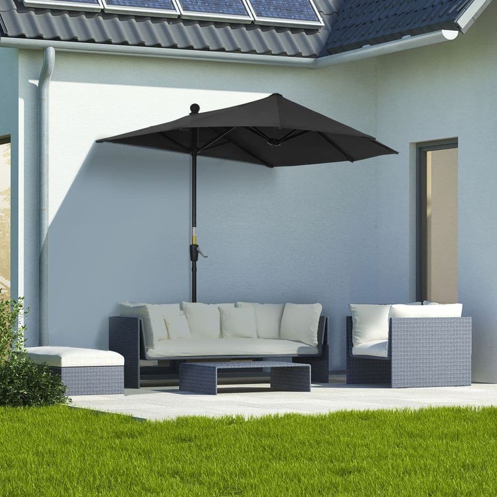 image-Outsunny 2m Half Garden Parasol Market Umbrella w/ Crank Handle, Base Black