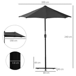 image-Outsunny 2m Half Garden Parasol Market Umbrella w/ Crank Handle, Base Black