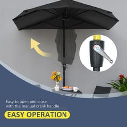 image-Outsunny 2m Half Garden Parasol Market Umbrella w/ Crank Handle, Base Black