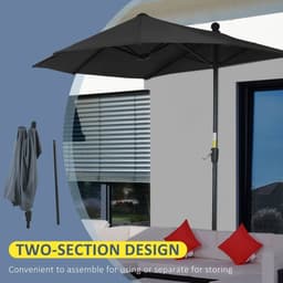 image-Outsunny 2m Half Garden Parasol Market Umbrella w/ Crank Handle, Base Black