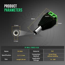 image-DC Power Connector Male Jack Connector Plug Adapter for CCTV Camera LED Strip Light