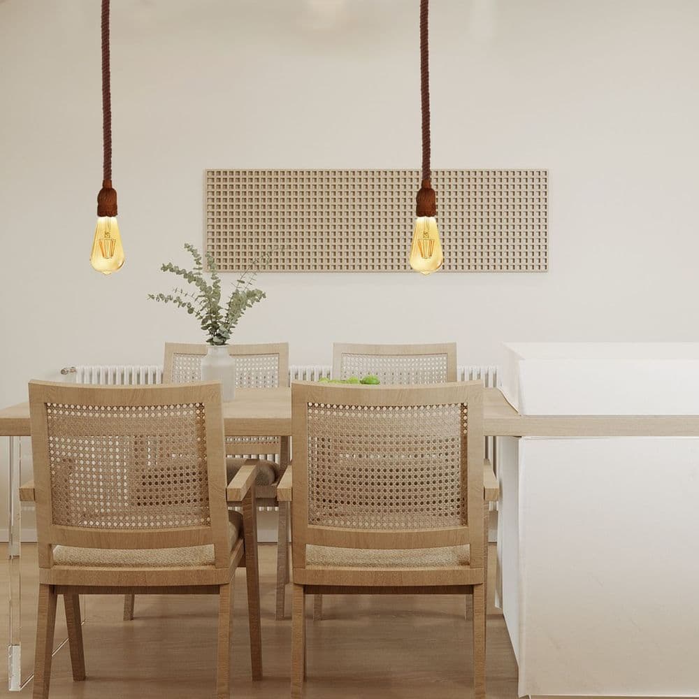 image-Vintage Ceiling Pendant Light 1m Lamp Hemp Rope Hanging Lamp Lights Metal E27