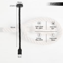 image-Vintage Ceiling Pendant Light 1m Lamp Hemp Rope Hanging Lamp Lights Metal E27