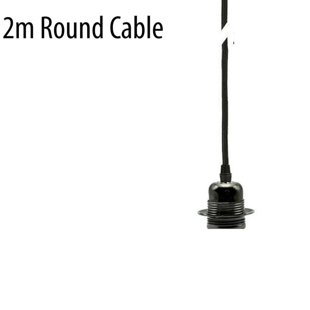 image-E27 Black Colour Aluminum Holder Fabric 3 Core Round Black Colour 2m Cable Pendant Set