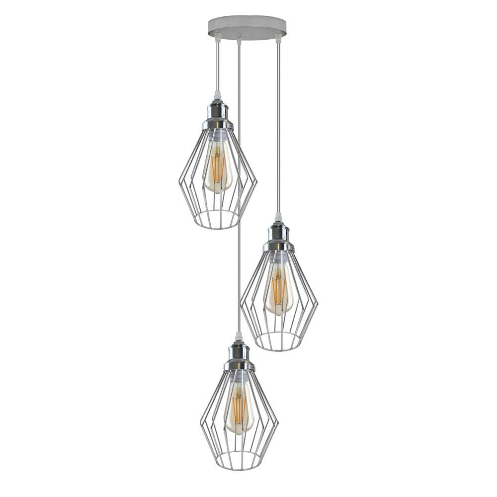 image-Chrome 3 Head Round Base Retro Vintage Loft Style Ceiling Lamp Shade
