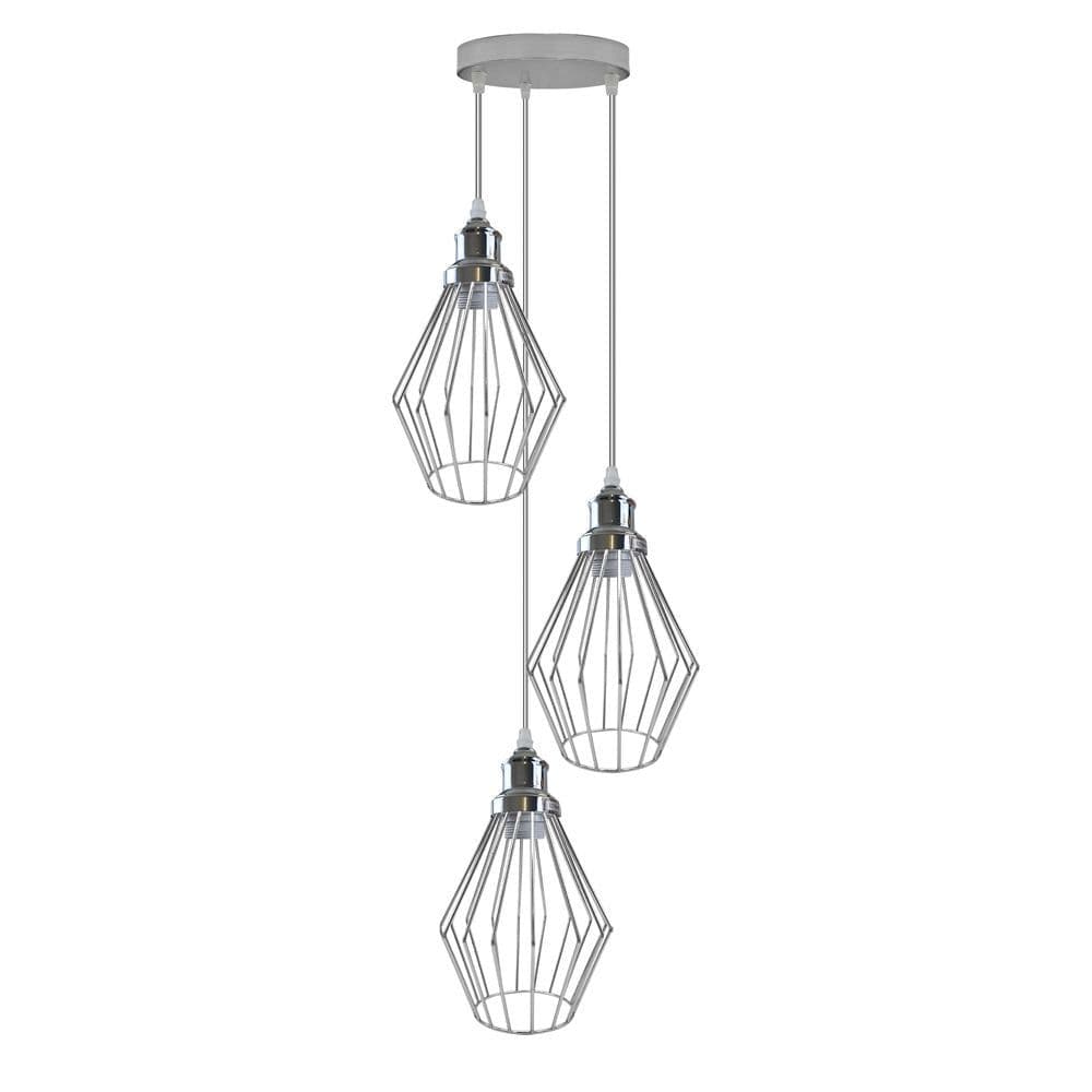 image-Chrome 3 Head Round Base Retro Vintage Loft Style Ceiling Lamp Shade