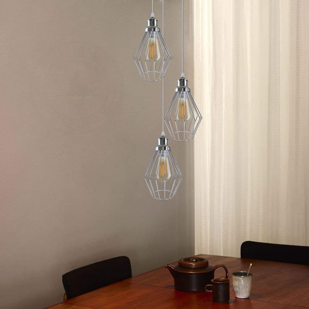 image-Chrome 3 Head Round Base Retro Vintage Loft Style Ceiling Lamp Shade