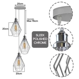image-Chrome 3 Head Round Base Retro Vintage Loft Style Ceiling Lamp Shade