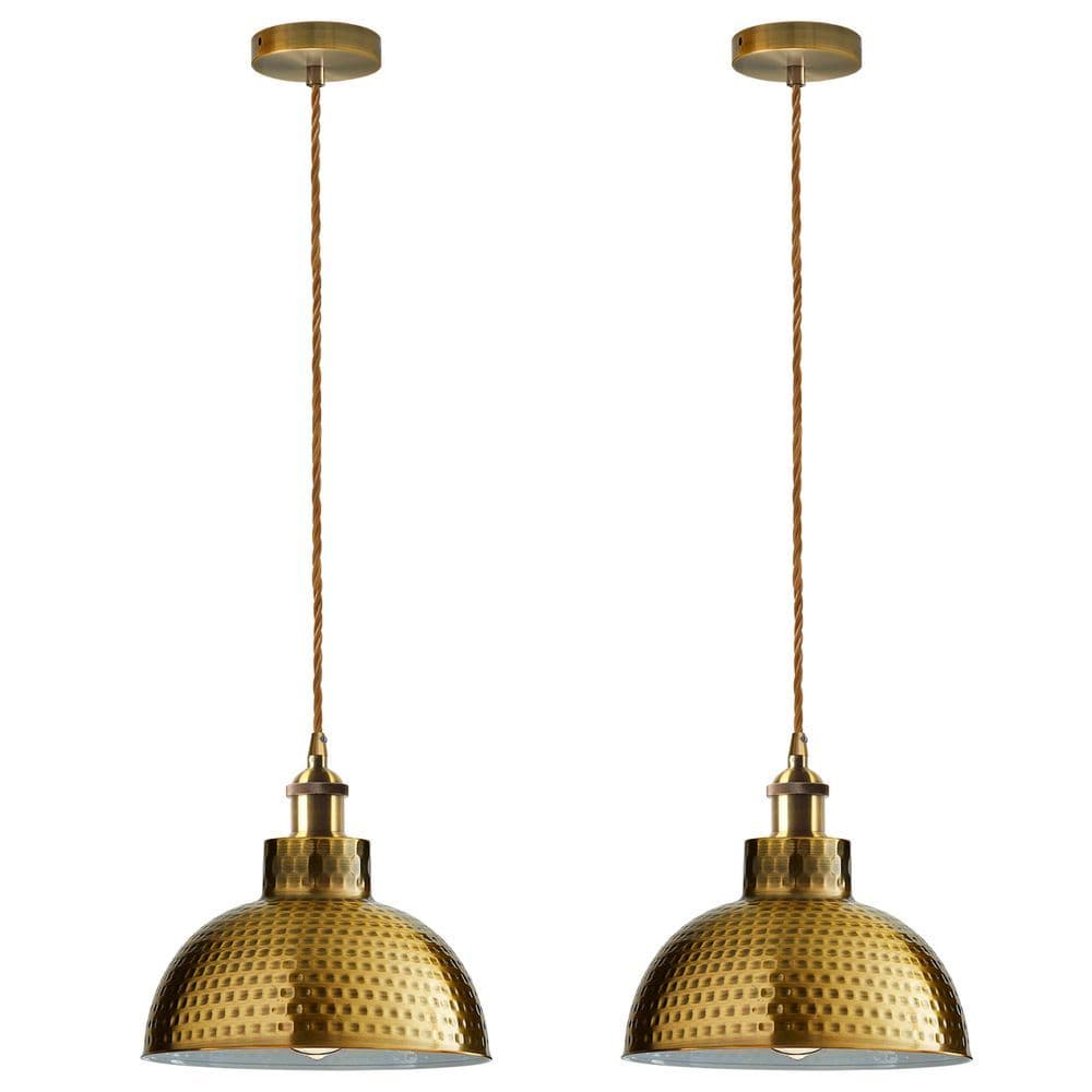 image-2 Pack Vintage Industrial Yellow Brass Ceiling Pendant Light Metal Shade Hanging Lamp