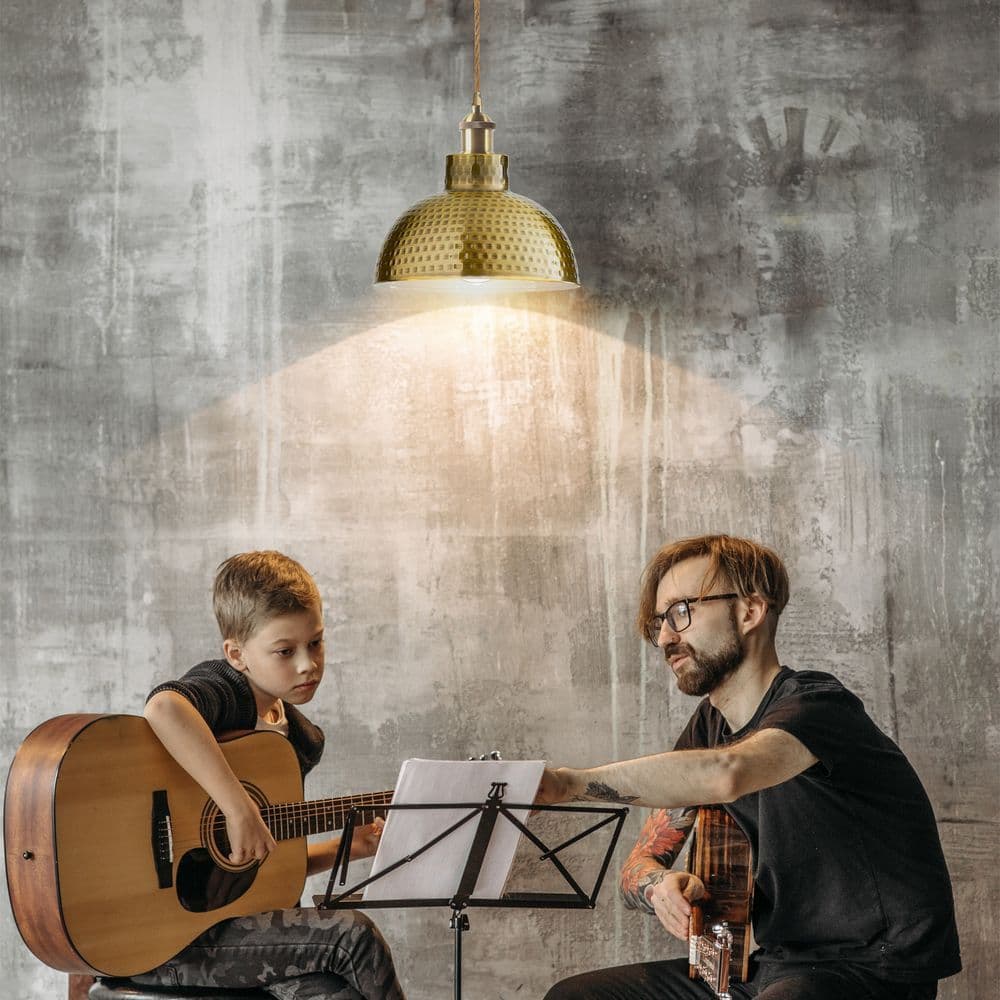 image-2 Pack Vintage Industrial Yellow Brass Ceiling Pendant Light Metal Shade Hanging Lamp