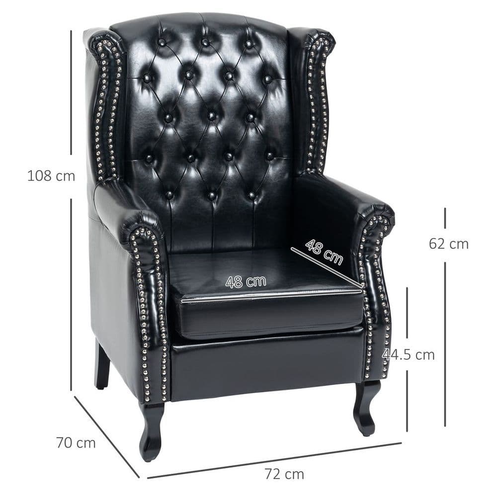 image-Chesterfield-style Wing Back Armchair Tufted Accent Chair Black