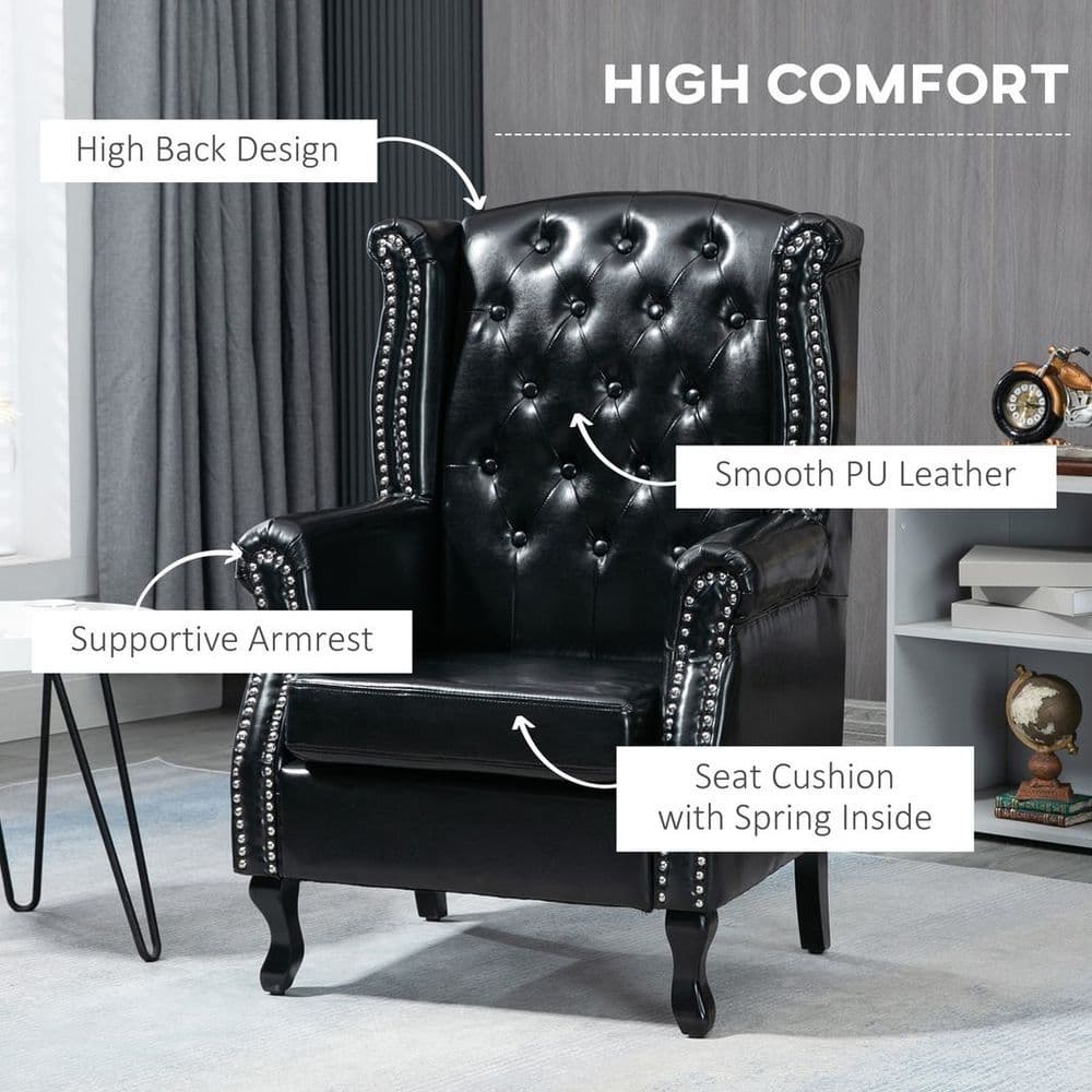 image-Chesterfield-style Wing Back Armchair Tufted Accent Chair Black