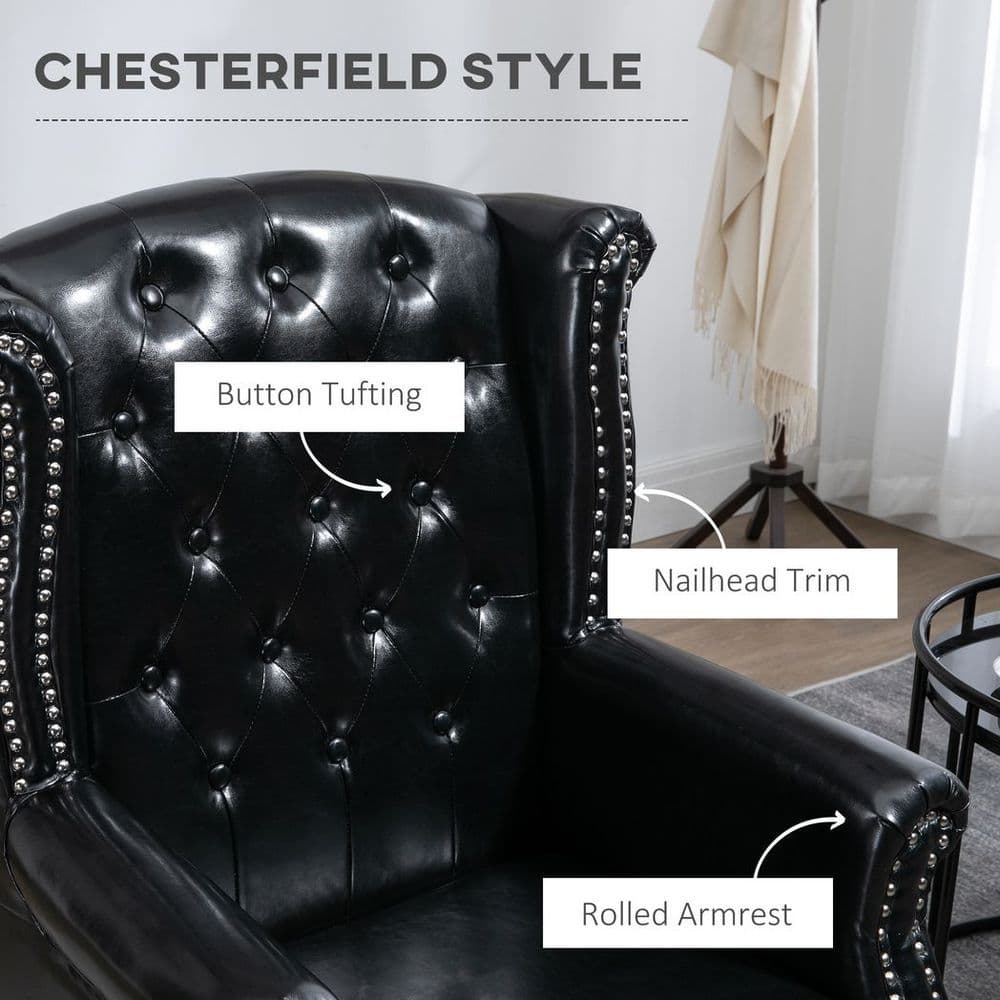 image-Chesterfield-style Wing Back Armchair Tufted Accent Chair Black