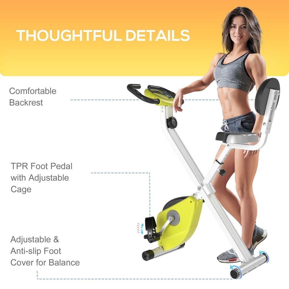 image-Magnetic Resistance Exercise Bike Foldable LCD Adjustable Seat Yellow
