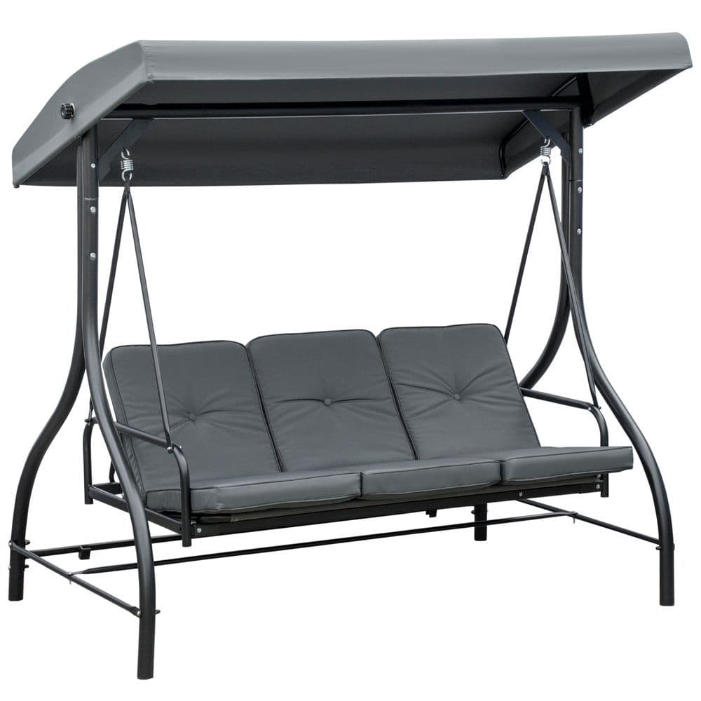 image-3 Seater Canopy Swing Chair Porch Hammock Bed Rocking Bench Dark Grey