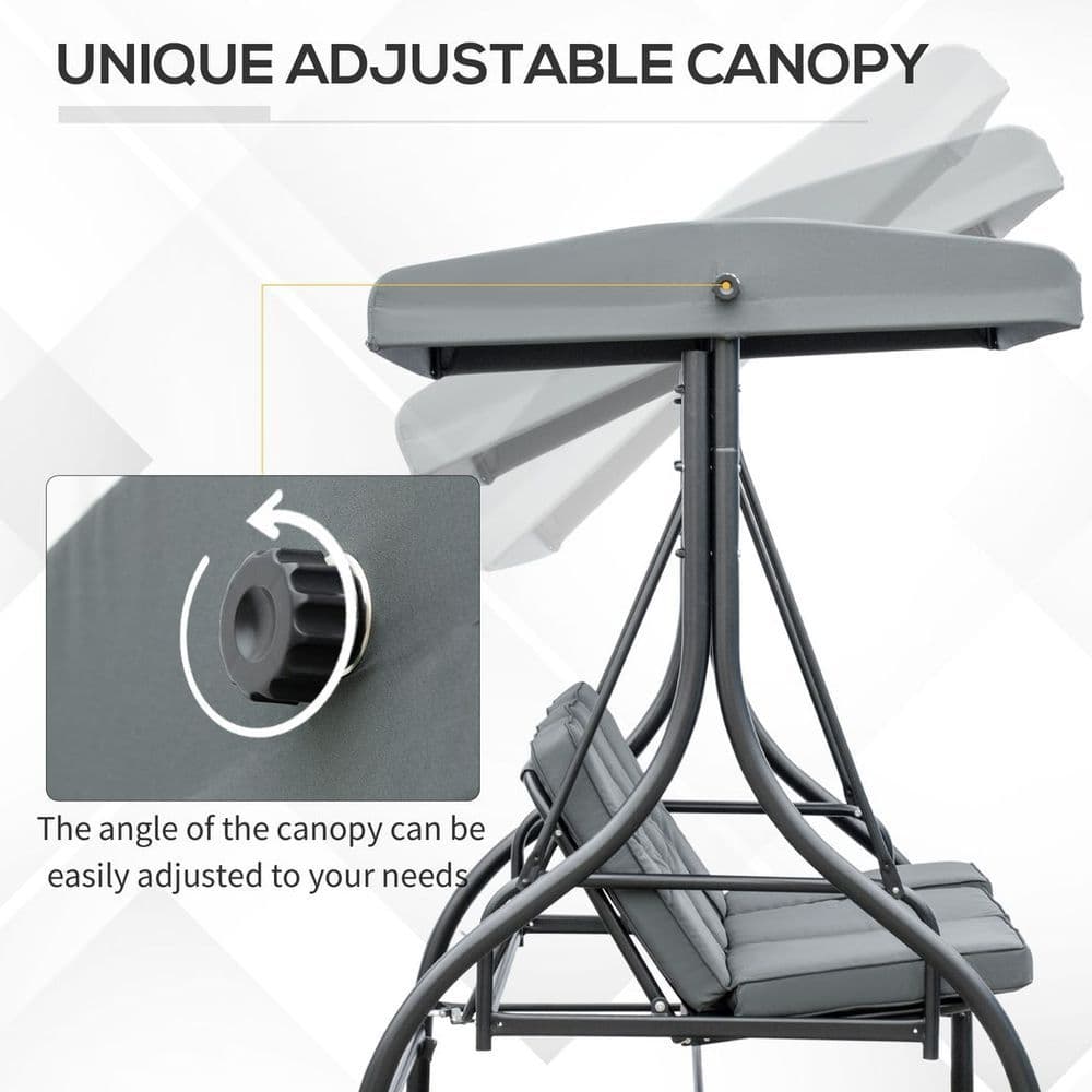 image-3 Seater Canopy Swing Chair Porch Hammock Bed Rocking Bench Dark Grey