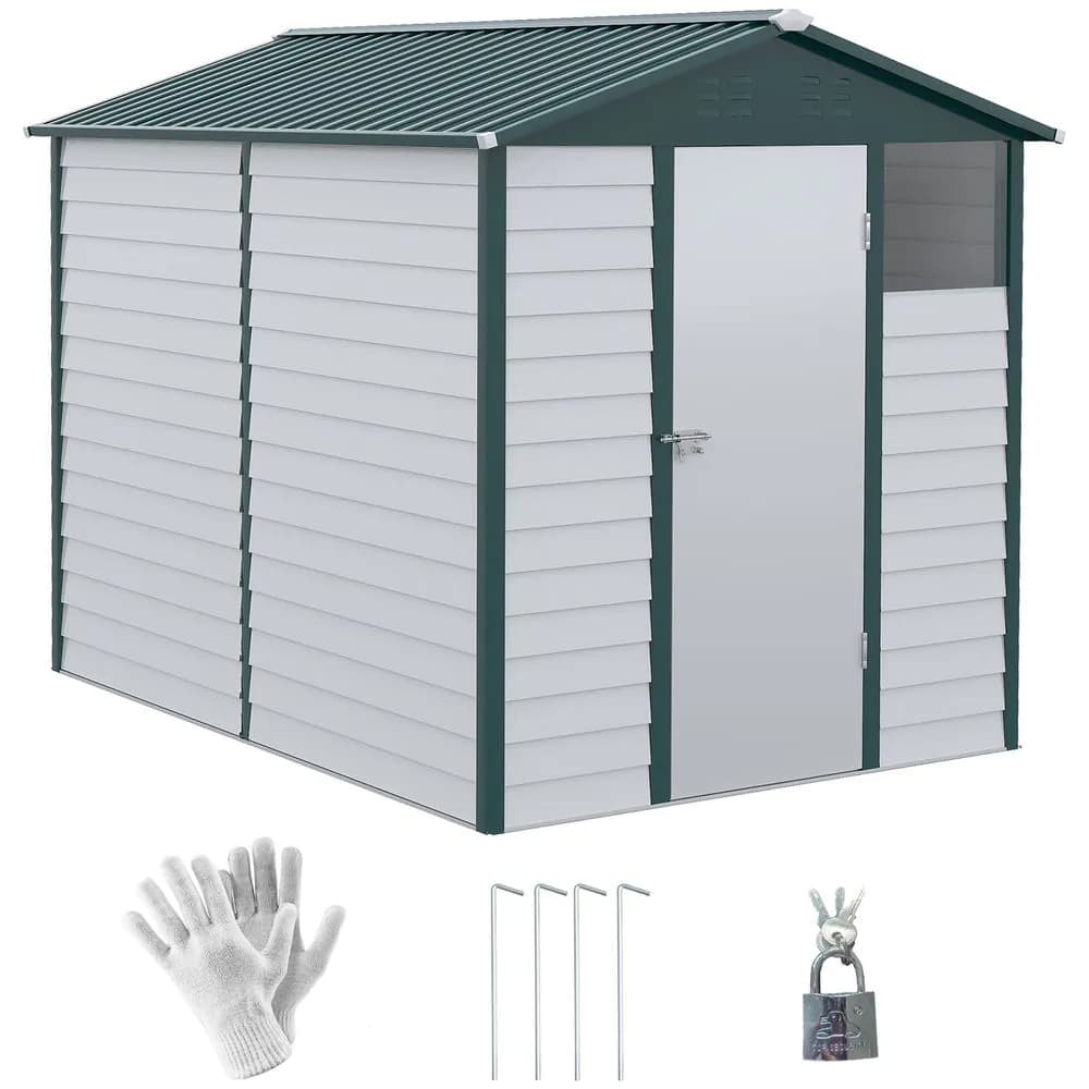 image-9'x6' Galvanized Metal Garden Shed Tool Storage Shed for Backyard Patio