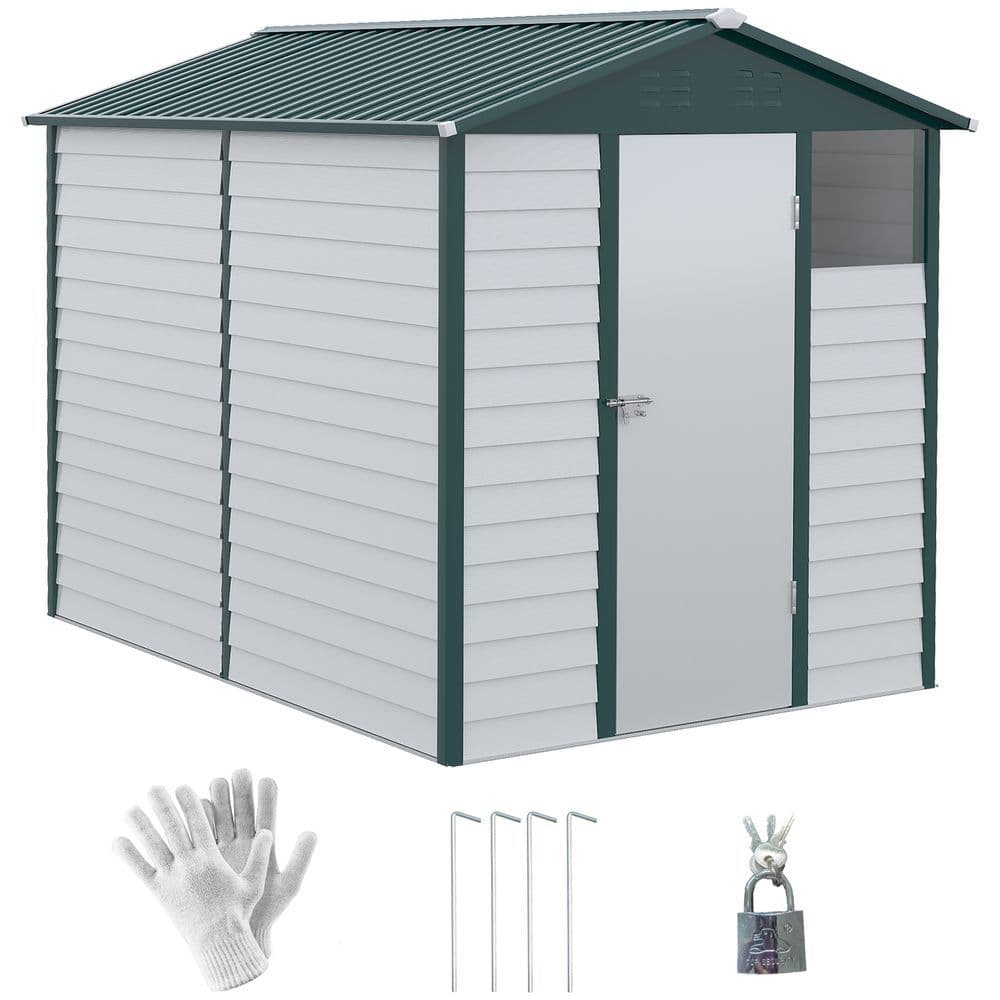 image-9'x6' Galvanized Metal Garden Shed Tool Storage Shed for Backyard Patio