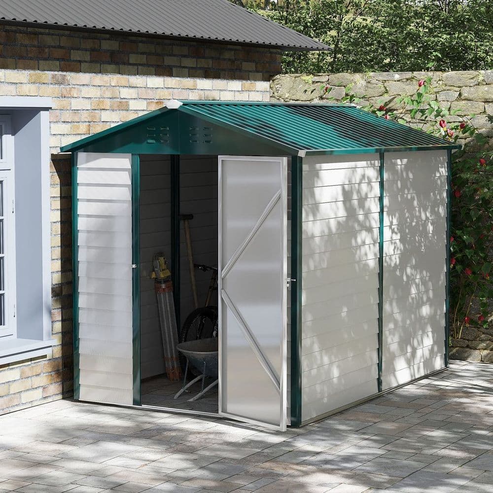 image-9'x6' Galvanized Metal Garden Shed Tool Storage Shed for Backyard Patio