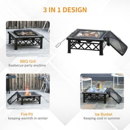 image-76cm Square Garden Fire Pit Square Table w/ Poker Mesh Cover Log Grate