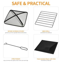 image-76cm Square Garden Fire Pit Square Table w/ Poker Mesh Cover Log Grate