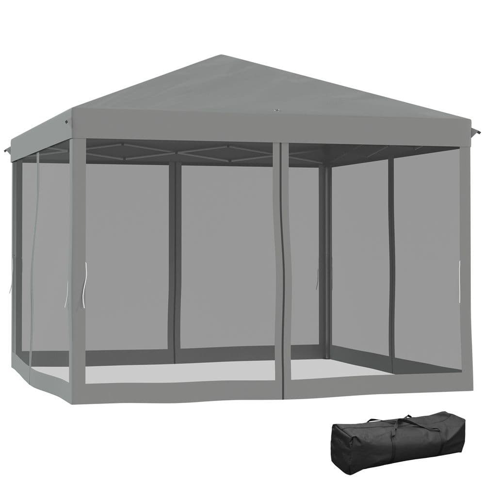 image-Heavy Duty Pop Up Gazebo with Removable Mesh Sidewall Netting Gray