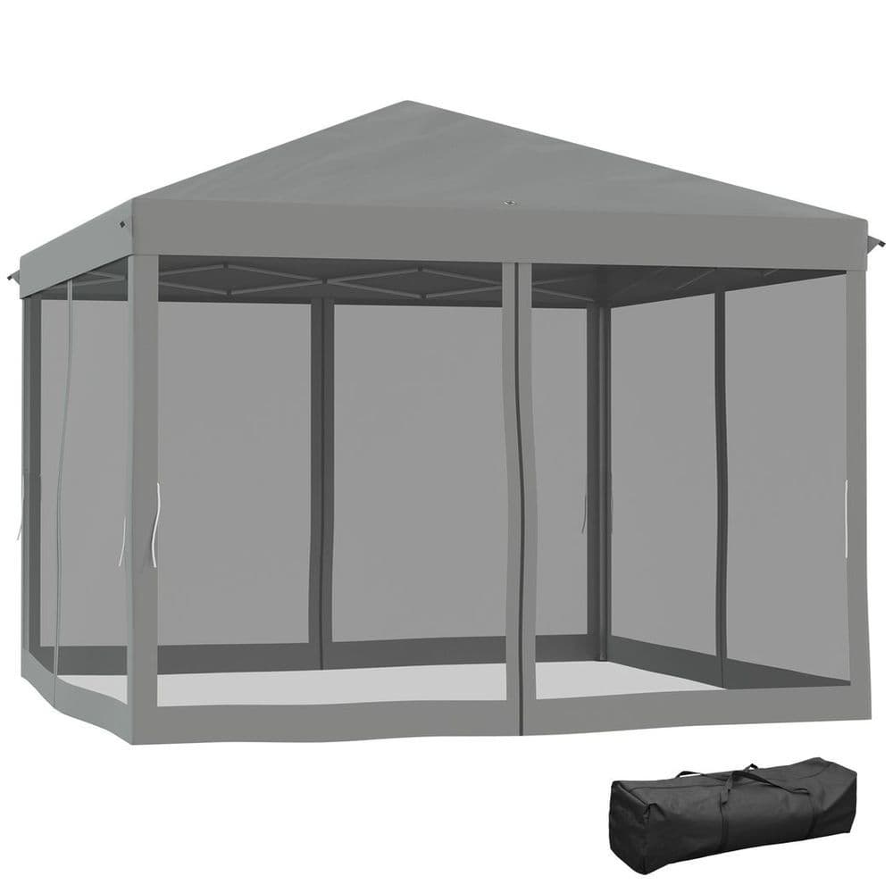 image-Heavy Duty Pop Up Gazebo with Removable Mesh Sidewall Netting Gray