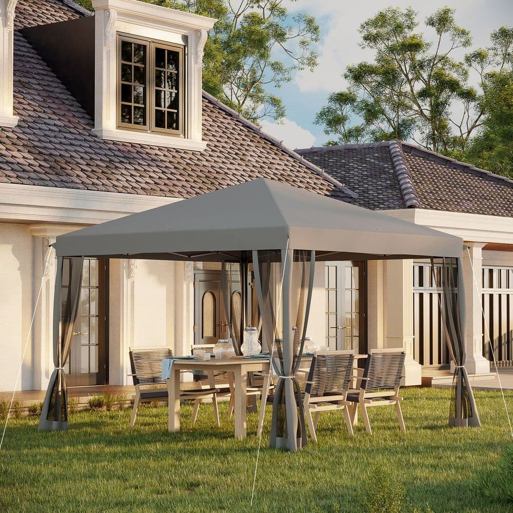 image-Heavy Duty Pop Up Gazebo with Removable Mesh Sidewall Netting Gray