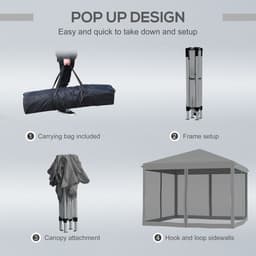 image-Heavy Duty Pop Up Gazebo with Removable Mesh Sidewall Netting Gray