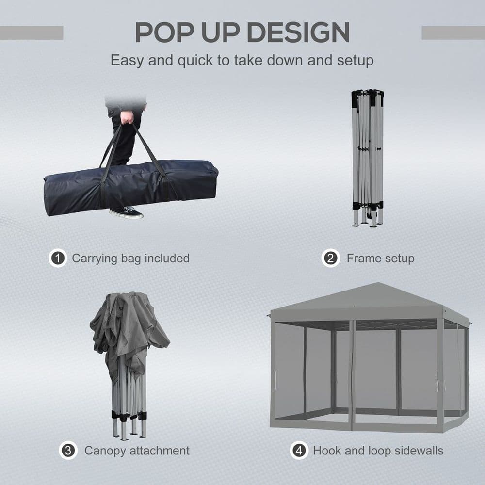 image-Heavy Duty Pop Up Gazebo with Removable Mesh Sidewall Netting Gray