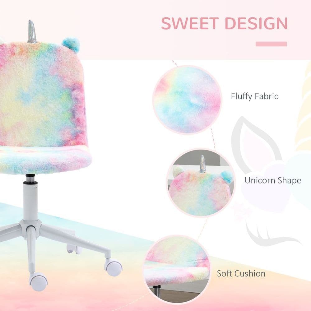 image-Vinsetto Fluffy Unicorn Office Chair w/ Swivel Wheel, Cute Desk Chair, Rainbow
