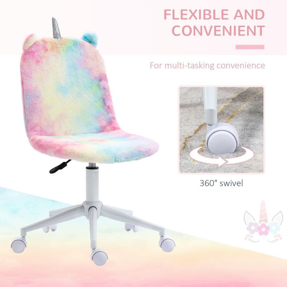 image-Vinsetto Fluffy Unicorn Office Chair w/ Swivel Wheel, Cute Desk Chair, Rainbow