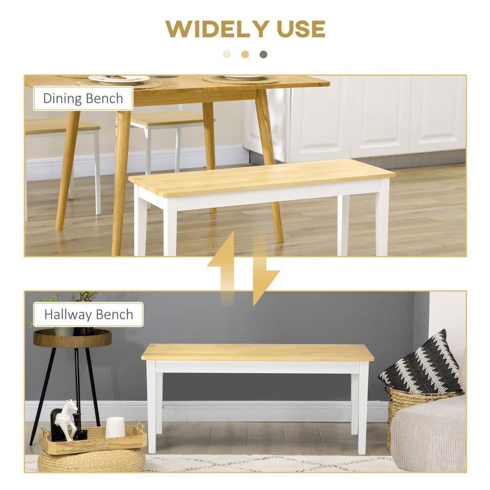image-Wood Dining Bench Wooden Bench for 2 People, Natural Wood Effect